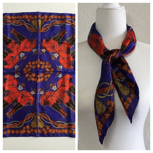 SKEMO Vintage Canadian Soldiers Print Square Scarf Purple Orange 26x27" - Picture 1 of 14